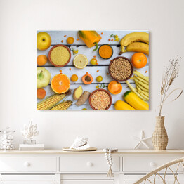 Obraz na płótnie Żółte warzywa, fasola i owoce 