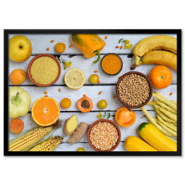 Plakat w ramie Żółte warzywa, fasola i owoce 