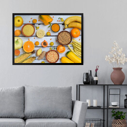 Obraz w ramie Żółte warzywa, fasola i owoce 