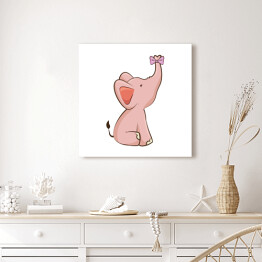 Obraz na płótnie Różowy siedzący słoń - ilustracja
