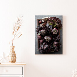 Obraz na płótnie Drewniana taca z purpurowymi warzywami