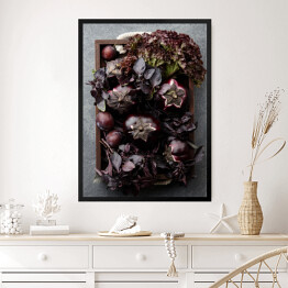 Obraz w ramie Drewniana taca z purpurowymi warzywami