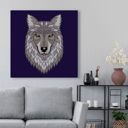 Obraz na płótnie Głowa dekoracyjnego wilka na granatowym tle