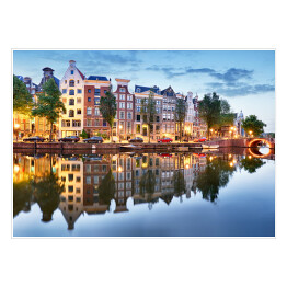 Plakat samoprzylepny Amsterdam nocą - Holandia