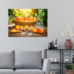 Plakat samoprzylepny Owocowa brandy w kieliszku oraz świeże morele