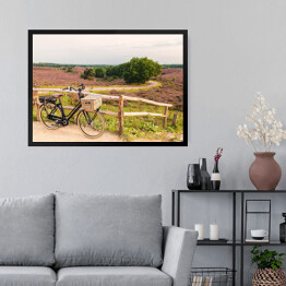 Obraz w ramie Rower z wiklinowym koszem w Parku Narodowym The Veluwe, Holandia