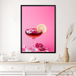 Obraz w ramie Różany koktajl na różowym tle