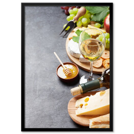 Plakat w ramie Wino, winogrona, ser i miód