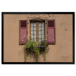 Stare okna z cieniowanymi drewnianymi okiennicami, Alzacja, Francja