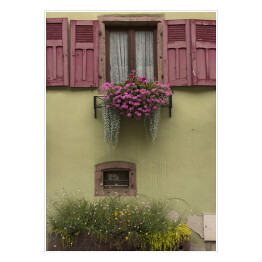 Stare okno na piętrze, Alzacja, Francja