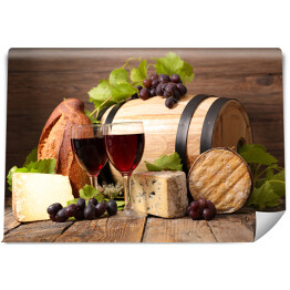 Fototapeta Czerwone wino z winogronami i serem