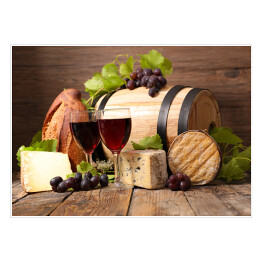 Plakat Czerwone wino z winogronami i serem