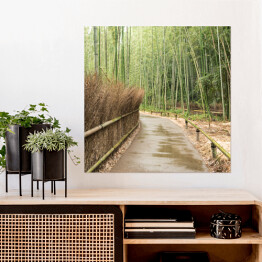 Plakat samoprzylepny Mostek w bambusowym lesie w Kioto