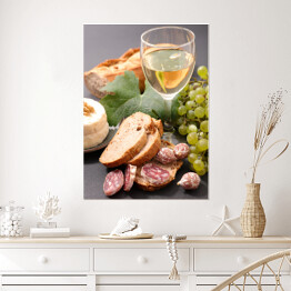 Plakat Wino, salami, chleb i ser