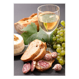 Plakat Wino, salami, chleb i ser