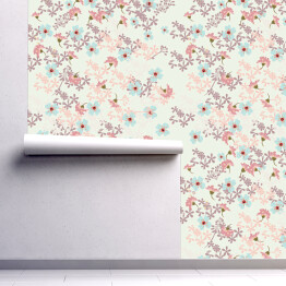Tapeta samoprzylepna w rolce Kwiatowy rustykalny wzór z różowe i niebieskie kwiaty
