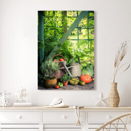 Obraz na płótnie Wiejskie zbiory w ogrodzie pełnym warzyw i owoców