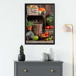 Obraz w ramie Vintage spiżarnia z zebranymi warzywami i owocami