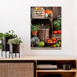 Plakat samoprzylepny Vintage spiżarnia z zebranymi warzywami i owocami