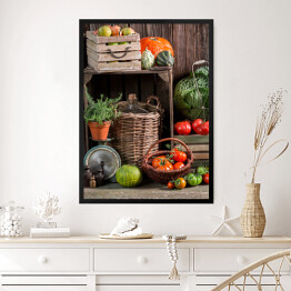 Obraz w ramie Vintage spiżarnia z zebranymi warzywami i owocami