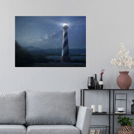 Plakat samoprzylepny Latarnia morska na tle nocnego nieba