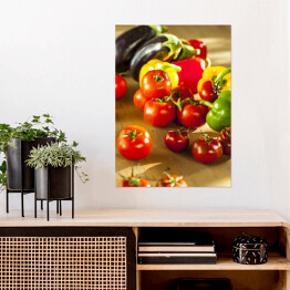 Plakat Papryka, pomidory i bakłażan