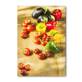 Obraz na płótnie Papryka, pomidory i bakłażan