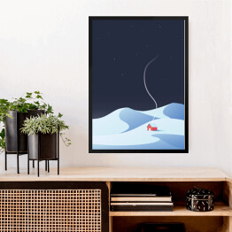 Obraz w ramie Domek w górach zimą - ilustracja
