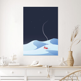 Plakat Domek w górach zimą - ilustracja