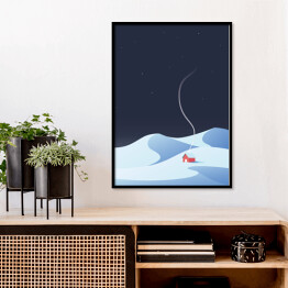 Plakat w ramie Domek w górach zimą - ilustracja
