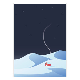 Plakat samoprzylepny Domek w górach zimą - ilustracja