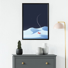 Obraz w ramie Domek w górach zimą - ilustracja