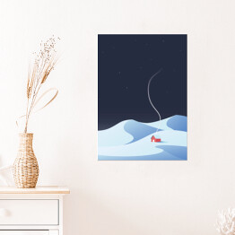 Plakat Domek w górach zimą - ilustracja