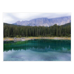 Plakat samoprzylepny Karersee, najpiękniejsze górskie jezioro w Dolomitach