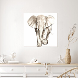 Plakat samoprzylepny Biało czarna kwarela - ilustracja afrykańskiego słonia