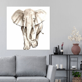 Plakat samoprzylepny Biało czarna kwarela - ilustracja afrykańskiego słonia