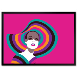 Plakat w ramie Portret kobiety w kolorowym kapeluszu - retro popart