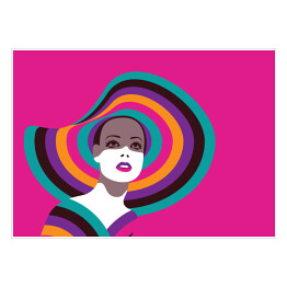 Plakat samoprzylepny Portret kobiety w kolorowym kapeluszu - retro popart