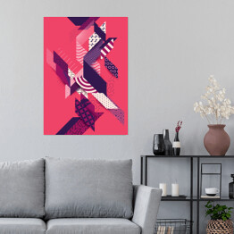Plakat samoprzylepny Abstrakcja w odcieniach różu, bieli i granatu