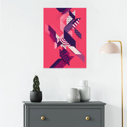 Plakat samoprzylepny Abstrakcja w odcieniach różu, bieli i granatu