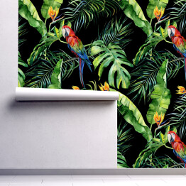 Tapeta samoprzylepna w rolce Dżungla. Kolorowa papuga i tropikalne liście