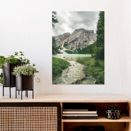 Plakat samoprzylepny Las na tle skalistych wzgórz, Włochy