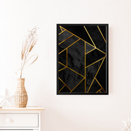 Obraz w ramie Nowoczesna geometria z czarnym marmurem i złotymi liniami