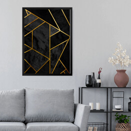 Obraz w ramie Nowoczesna geometria z czarnym marmurem i złotymi liniami