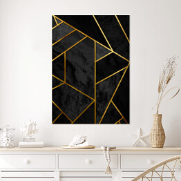 Plakat Nowoczesna geometria z czarnym marmurem i złotymi liniami