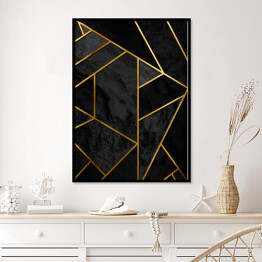 Plakat w ramie Nowoczesna geometria z czarnym marmurem i złotymi liniami