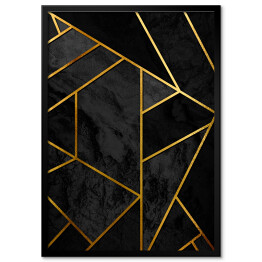 Plakat w ramie Nowoczesna geometria z czarnym marmurem i złotymi liniami