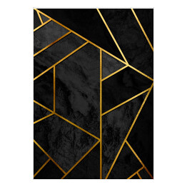 Plakat samoprzylepny Nowoczesna geometria z czarnym marmurem i złotymi liniami