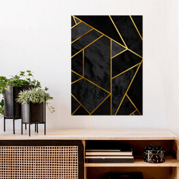 Plakat samoprzylepny Nowoczesna geometria z czarnym marmurem i złotymi liniami
