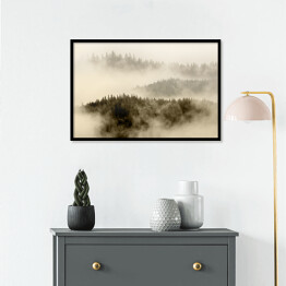 Plakat w ramie Mgła pokrywająca las na wzgórzach